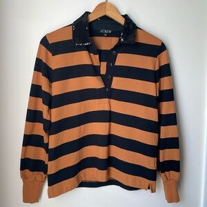 J. Crew Sequin Collar Striped Polo Top
